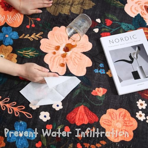 Image of Rugcomf Runner Rug for Hallways Kitchen Rug Non Slip 40 * 120 cm Washable Rugs with Rubber Backing Soft Floral Carpet Runner for Hallways, Kitchen, Laundry, Bedroom, Bathroom(Black)