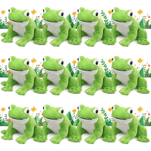 Blueweenly 12 Pcs 6 Inch Realistic Frog Plush Toy for Kids Frog Stuffed Animal Plush Simulation Green Soft Cute Sitting Plushie with Leg Lifelike...