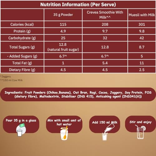 Image of CREVEA Mexican Brown Smoothie Mix | Natural Fruit Powders, Chocolate, Oats & Ragi | No Refined Sugar | Nutritious and Delicious Breakfast Smoothie| 6 serves
