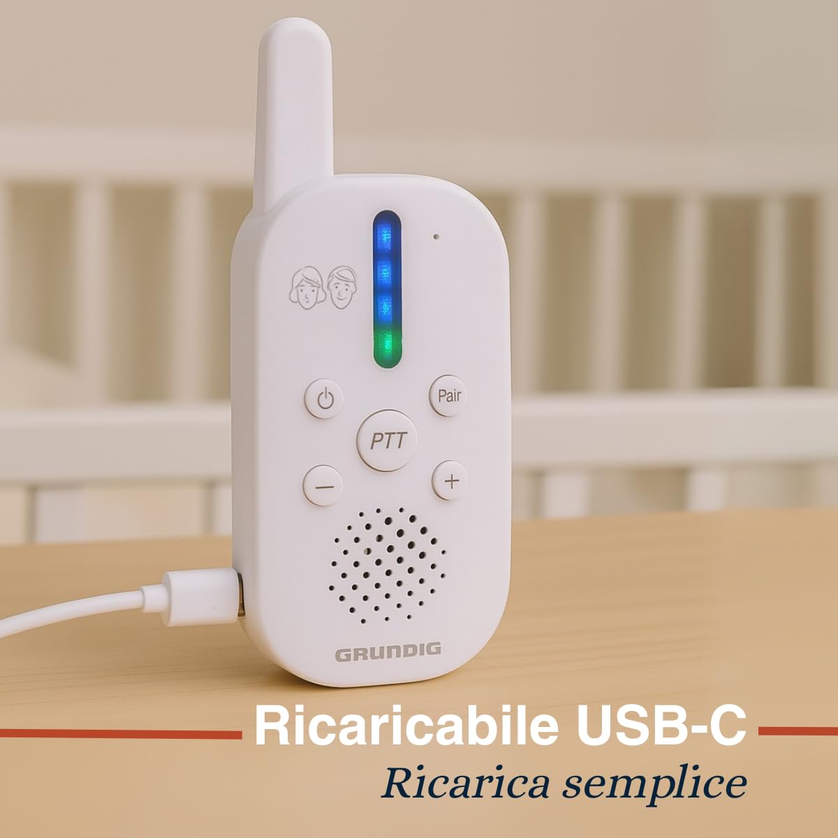 Grundig Baby Monitor Audio DECT Komunikacja Bidirekcyjna LED Dźwięku Baterie Biały