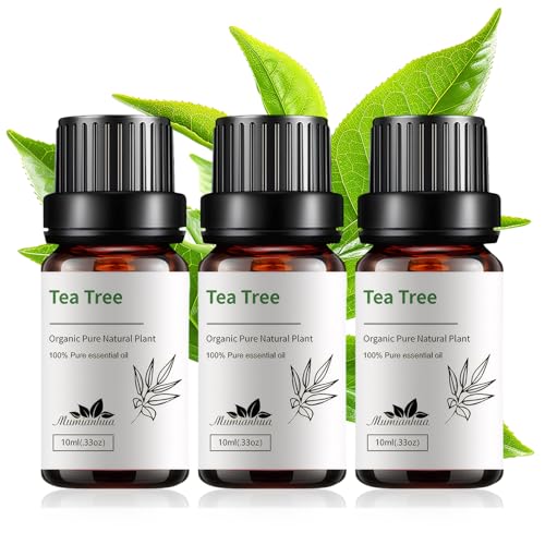3 Stück Teebaumöl Bio Natural Organic Tea Tree Essential Oil Tea Tree Oil Geeignet für Haut Haare Nägel Ideal zum Zerstäuben Duschen Baden|Kerzenherstellung Seife
