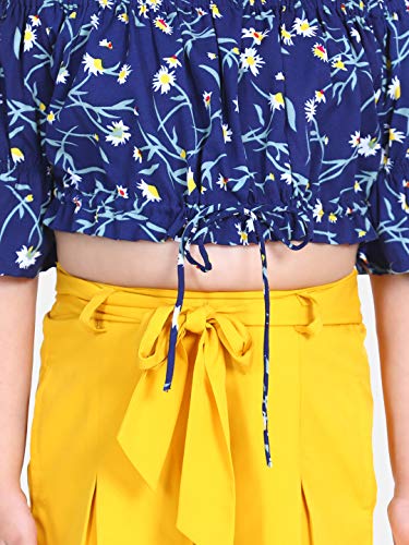 Image of Naughty Ninos Girls Navy Blue Floral Printed Top with Yellow Shorts
