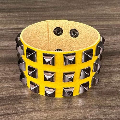 Punk Rock Pyramid Rivet Studded Wristband Wide Pu Leather Arm Cuff Bracelet2