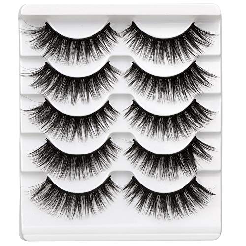 Newcally Cat Eye False Eyelashes Natural 3D Fake Eyelashes 5 Pairs Pack Fluffy Crossed Faux Mink Lashes Thick Volume Eye Lashes Handmade Reusable Multipack