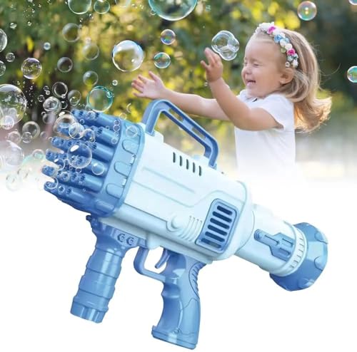 Image of VGRASSP 32 Holes Bubble Maker Gatling Bubble Gun Machine Toy for Kids with Bubble Solution Indoor and Outdoor Toddlers Bubble Launcher Machine for Girls and Boys - Multicolor (Color As Per Stock)
