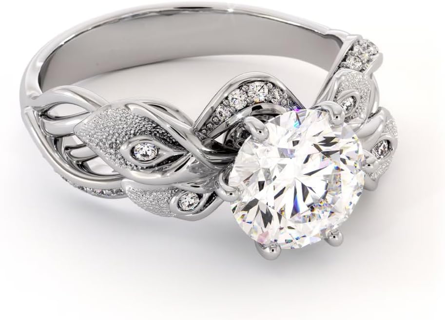 3.36 Ct Round Cut Diamond Calla Lily Wedding Band Ring For Women 14k White Gold Plated Nature Inspired Milgrain Ring 925 Sterling Silver Handmade Leaves Engagement Ring Gift For Him