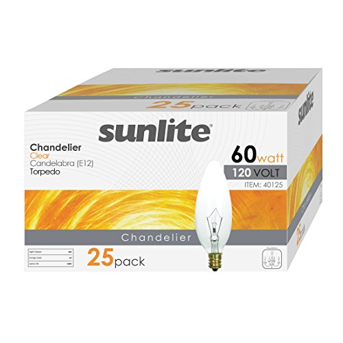 Sunlite K60Ctc/25Pk 60W Incandescent Torpedo Tip Chandelier Crystal Clear Light Bulb With Candelabra (E12) Base (25 Pack) #TOP21