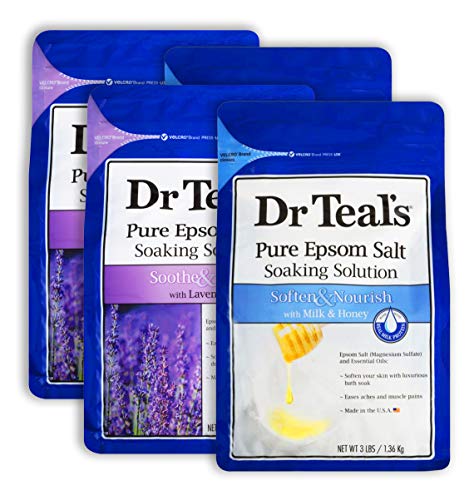 Dr Teal's Epsom Salt Bath Combo 4-Pack (12 Lbs Total), Soothe & Sleep With Lavender, And Soften & Nourish With Milk & Honey #TOP7