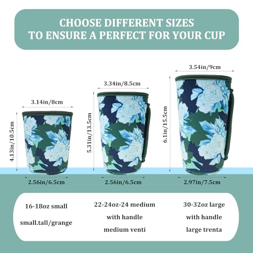 Image of KJQJLY 3 Reusable Iced Coffee Sleeves for Iced Coffee Cups or Drinks Reusable Neoprene Insulated Sleeves for Hot and Cold Drinks from Starbucks, Dunkin, And More (Moonflower)
