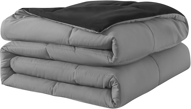 Down Alternative Bedding Comforter King Size - All-Season Soft Reversible Microfiber Bedding Comforter - Lightweight & Machine WashableBlack/Dark Gray, King U.S. Standard