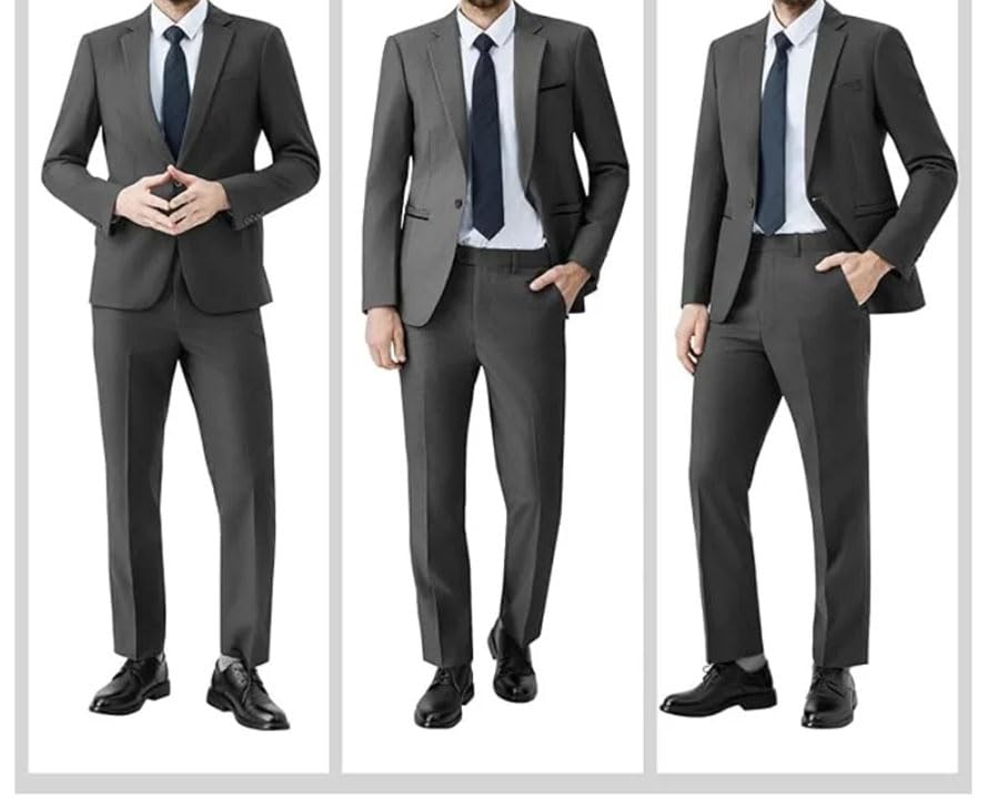 Pohullan Men Slim 2-Piece Business Suit Wedding Jacket and Trousers Set for Formal Office Events Groom Attire3