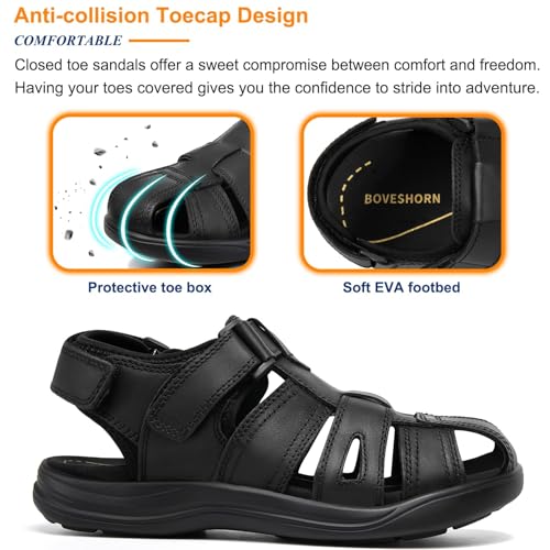 Image of Men's Sport Sandals Closed Toe Leather Hiking Athletic Walking Outdoor Beach Trail River Fishing Water Shoes Lightweight Comfortable Waterproof