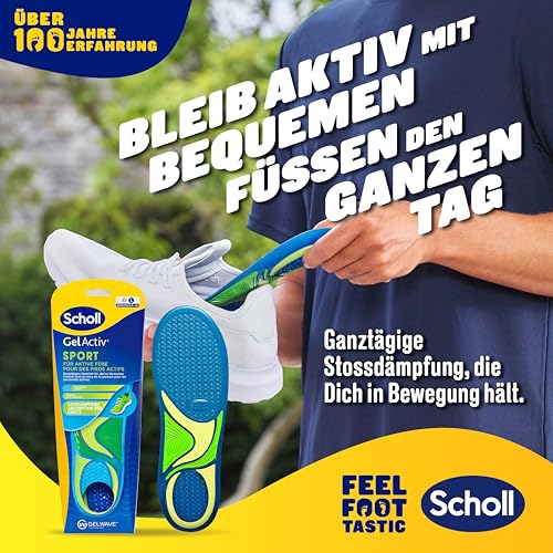 Scholl GelActiv Sport-Einlegesohlen für Männer, Ganztägig komfortable Laufschuheinlegesohlen für frische und kühle Füße, super Stoßdämpfung und Federung mit GelWave-Technologie, Größe 40 - 46,5
