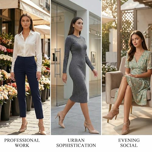 Image of ELEGANTPARK Pointed Toe Heels for Women Satin Strappy Wedding Dress Shoes | Adjustable Buckle, 3 inch Stable Heel, Closed Toe Pumps for Bride, Wedding Guest, Bridesmaid, Evening, Cocktail Party, Formal