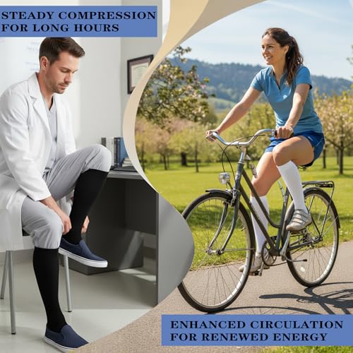 Image of 3 Pairs Knee High Graduated Compression Socks For Women and Men - Best Medical, Nursing, Travel & Flight Socks - Running & Fitness - 15-20mmHg