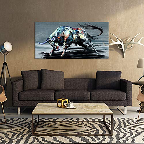 Sechars Cool Animal Canvas Wall Art Fighting Bull Painting For Living Room Home Office Farmhouse Decor Wildlife Canvas Artwork For West Cowboy Gallery Wrap Ready To Hang thumb #3