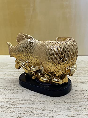 Image of Fengshui Exclusive Small Size Set of 1 Polyresin Golden Arowana Fish Looking Back Showpiece for Office Decor, Home Decoration (AF-2561)
