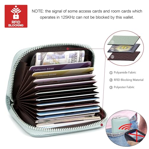 Genuine Leather RFID Blocking Credit Card Wallet, Zipper Card Cases Holder for Men Women, KeyChain Wallet, green3