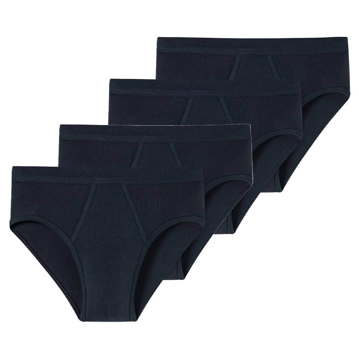 Schiesser Men's Fine Rib Briefs with Fly, White, Pack of 4, Blue (815), M