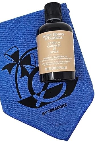 Better Homes & Gardens Vanilla Caramel & Spice Universal Fragrance Oil, 5oz (Pack of 2) and Tesadorz Microfiber Towel Bundle