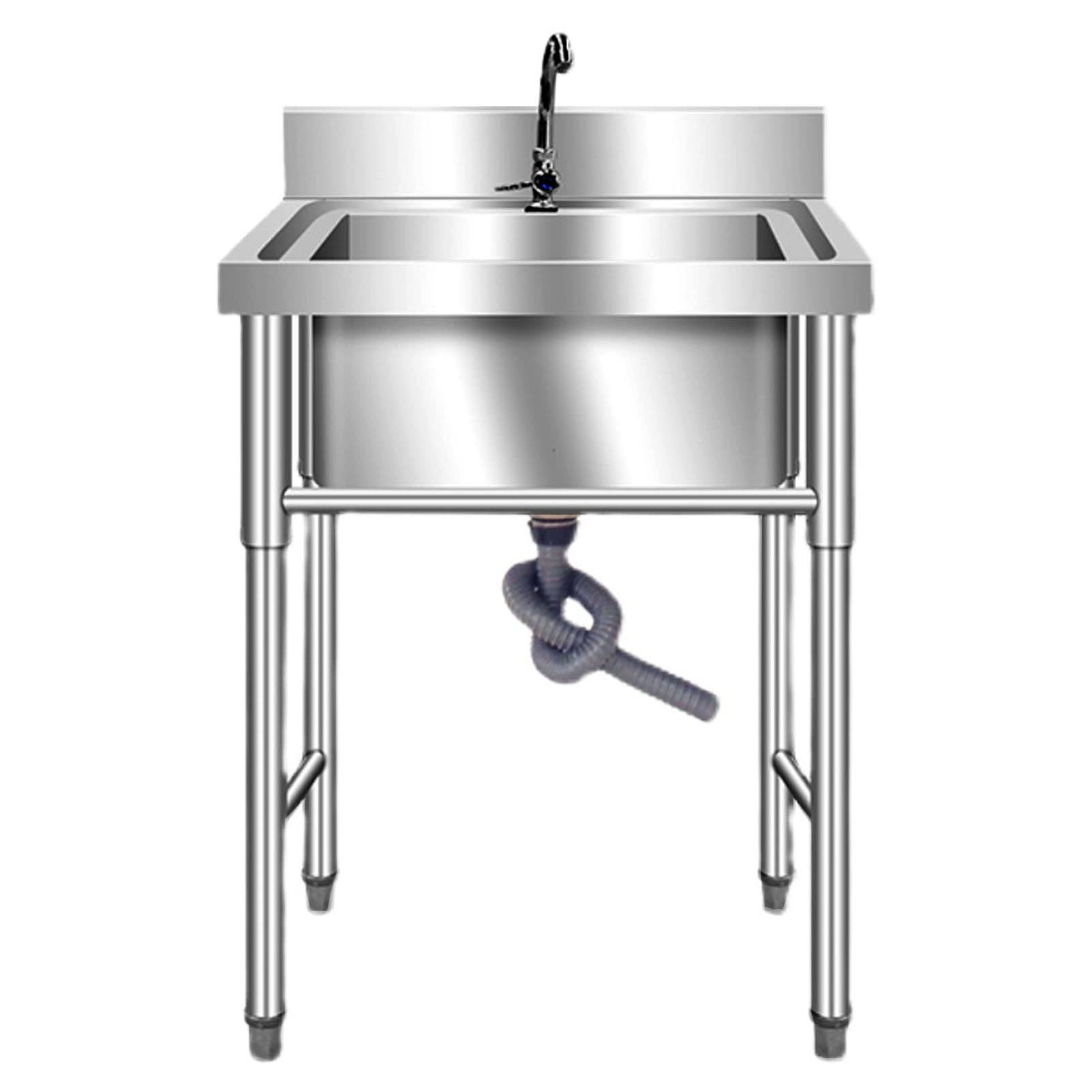 HYSOPSPX Outdoor Sink Free Standing Commercial for Laundry Room with Backsplash, Industrial Garage Restaurant, Workshop