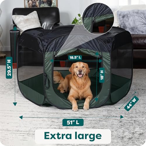 Image of FurHaven Soft-Sided Dog & Cat Playpen, Portable Foldable Indoor & Outdoor Pet Playpen with Mesh Windows & Zippered Door, Hunter Green, Extra Large