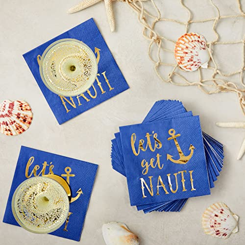 50 Pack Blue Nautical Napkins for Let's Get Nauti Bachelorette Party