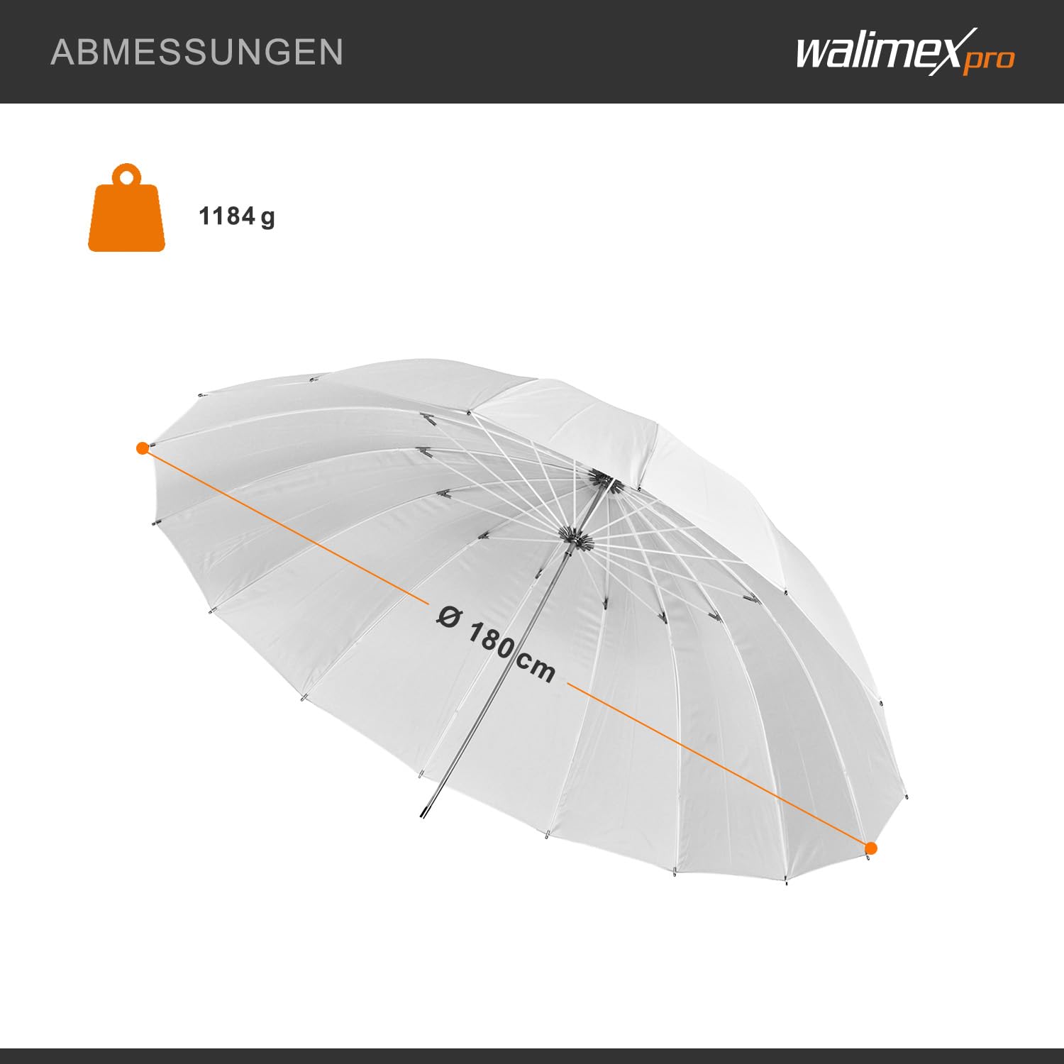 Walimex Parapluie translucide, 180 cm blanc