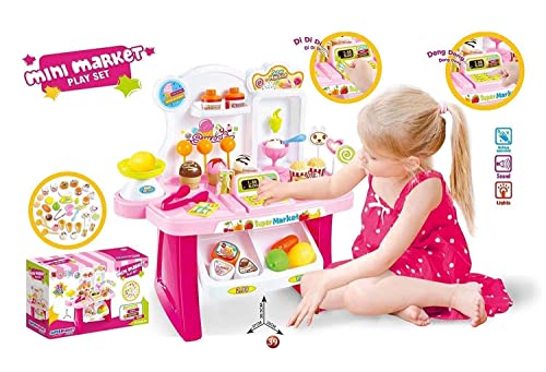 Image of LONGMIRE Plastic 42 Pcs Big Size Kitchen Playset | Musical & Light Kitchen Set Toy for Kids with Sound and Accessories Set for 4 Year Old (Lngmr-14- Candy Shop)