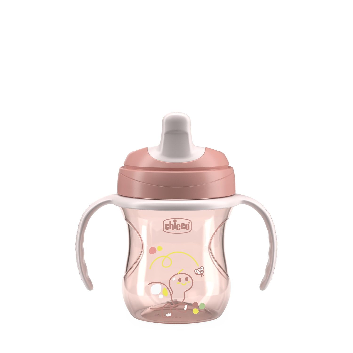 Chicco Training Cup, plastikowe jednokrotne szklane dzieci, jeden kubek do nauki picia, ergonomiczna półmiękka wylewka, zawór i wyjmowane uchwyty, 6 miesięcy +, bez BPA, różowy