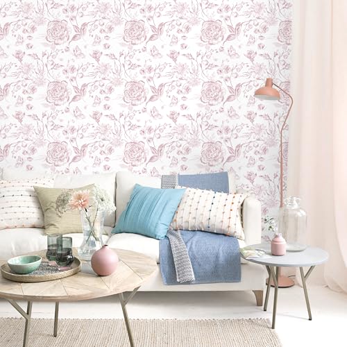 Yasinet Pink Floral Wallpaper Boho Peel and Stick Wallpaper Pink and White Contact Paper for Girl Nursery Bedroom Cabinets Farmhouse Flower Warerproof Removable Self-Adhesive Wall Paper 17.3"×118'' - image 2