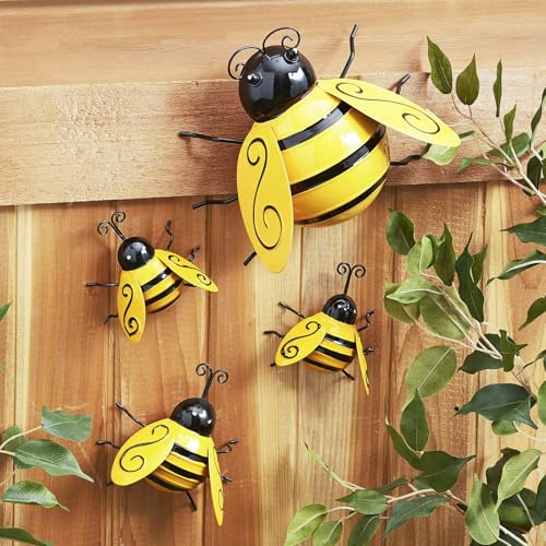 MACLARONX 4 PCS Metal Bumble Bee Garden Decor Outdoor...