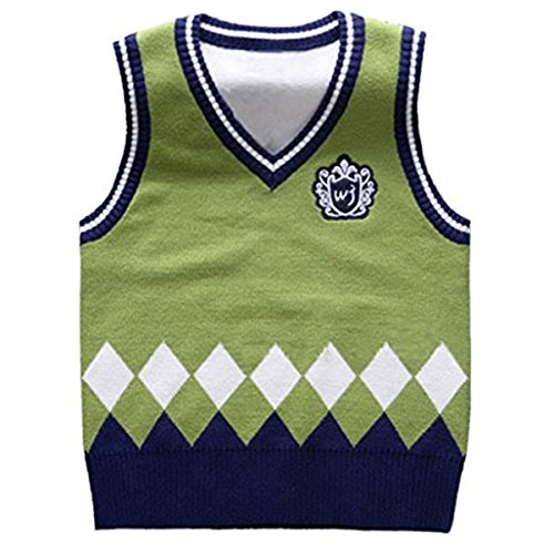 JELEUON Baby Boys Toddler V-Neck Argyle Soft Pullover Waistcoat Sweater Vest (5-6 Years, Green)