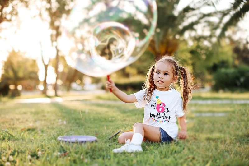 6th Birthday Shirt for Girls, Dress T Shirt for 6 Year Old Gift Outfit Decoration Banner Clothes for Girls White 5