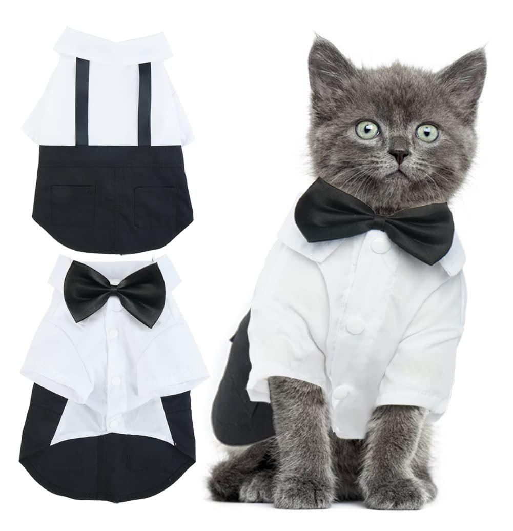 DENTRUN Dog Shirt Formal Suit Stylish Bow Tie Costume, Puppy Apparel Wedding Halloween Birthday Cosplay Shirt, Pet Clothes for Small Medium Dogs