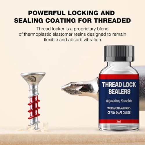 Image of Thread Locker with Brush Cap Applicator, Lock Tight Threadlocker, High Strength Red Thread Lock, Lock & Seal Nuts, Bolts, Fasteners and Metals, Against Losening and Leakage - 30 ml