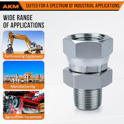 Image of Straight Hydraulic Hose Adapter Fittings, 1404-08-08 1 /2 inch-14 NPT Male Pipe x 1 /2 inch-14 NPSM Female Pipe Swivel Connectors x 5 pack