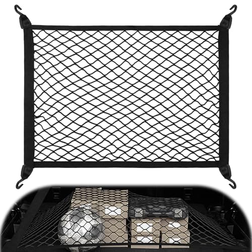 Filet Voiture pour Chien Coffre de Rangement Camping Car, 80×60cm Peut Être Étendu Jusqu'À 160×120cm avec 4 Crochets Renforcement Solides, Van Aménagé...