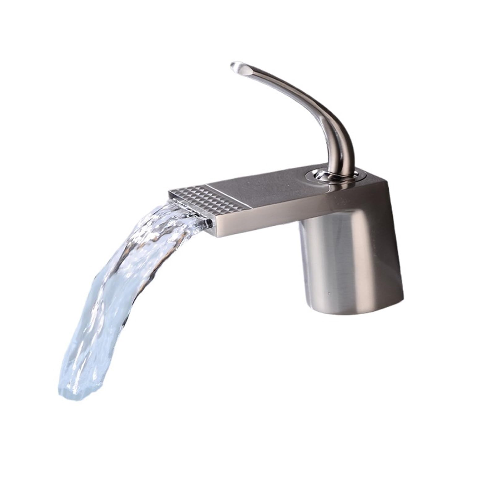 CVFRDD Brass Waterfall Basin Sink Faucet, Black Gold Faucets Bath Faucet, Hot Cold Water Mixer Vanity Tap Deck Mounted Washbasin Taps(Silver)