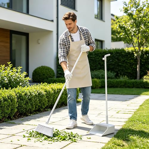 BUUROOHM Besen- und Kehrschaufel-Set für Zuhause, mit langem Griff, 104 cm/127 cm, Kehrschaufel, Kombi-Set für Zuhause, Küche, Zimmer, Büro, Lobby, Boden, Innen- und Außenbereich, aufrechter