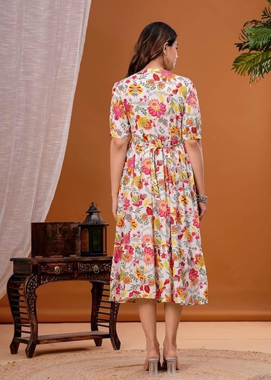 Image of Women's Pure Cotton Floral Printed Maternity Feeding Kurti with Zipper Feeding Dress for Women Feeding Gown