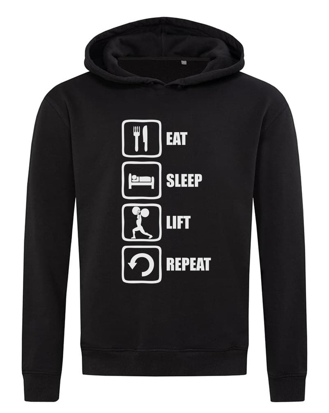 Eat Sleep Lift Repeat Sport Gym Slogan Felpa con cappuccio misto cotone nero