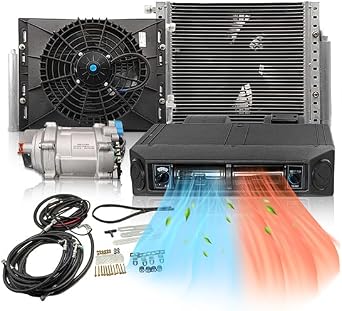 Treeligo 12V Universal Under Dash Air Conditioner with Heating&Cooling, 12000 BTU Fast Cooling Electric A/C System Fit for Classic Car RV Van Auto Truck Tractor Pickup