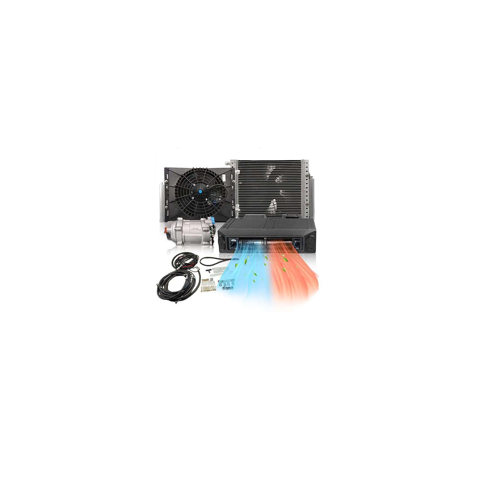 Treeligo 12000 BTU Under Dash Air Conditioner 12V Heated, Universal 12V A/C Kit System, 12V DC Underdash AC Electric Unit, Quiet Fast Cooling for Automotive, ATV