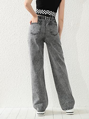 Verdusa Girl's Elastic High Waist Straight Leg Jeans Denim Pants Grey 14Y2