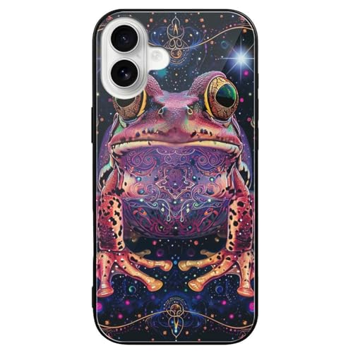 CRIVOTA for iPhone 16 Plus Case - All-New Colorful Frog Design, Glass Back + TPU Inner Shell, Military-Grade Dual Protection, Bare-Hand Feel, Cell Phone Cases for Men Women