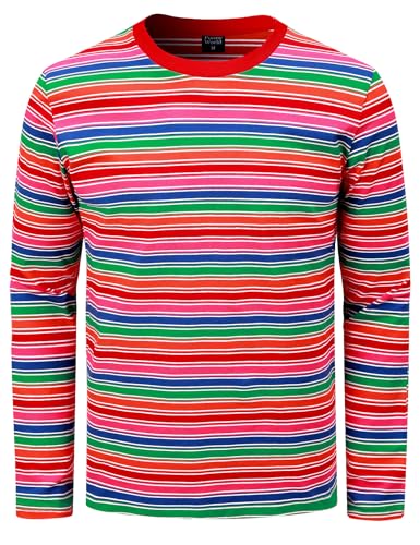 Funny World Mens Rainbow Striped Shirt Long Sleeve Casual Halloween Costume, Rainbow Striped Long Sleeve, XL