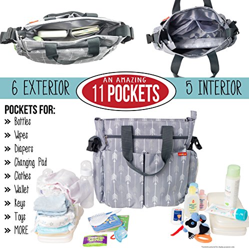 Diaper Bag for Baby By Zohzo - Diaper Tote Bag With Changing Pad, Insulated Pockets, Wipes Pocket, Waterproof Material, Stroller Straps, and Shoulder Strap