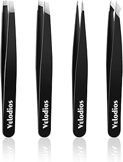 Tweezers Set for Women and Men, Professional Precision Tweezers for Eyebrows, Pointed and Slant Tweezers for Facial Hair, Splinter and Ingrown Hair Removal, Stainless Steel Tweezer Kit by Velodios