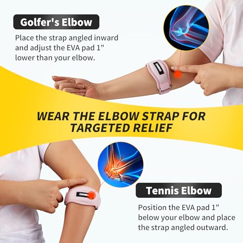 Image of CAMBIVO 2 Pack Tennis Elbow Brace Strap for Tendonitis, Light Pink | EVA Compression Pad, Adjustable Strap with Premium Velcro, for Men and Women, Golfer's Elbow, Counterforce Brace, Breathable